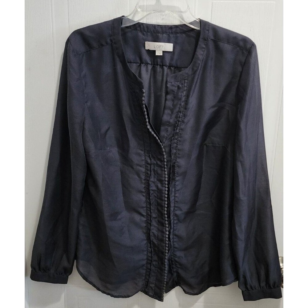 Ann Taylor Loft Women's Long Sleeve Button Down Blouse Top Solid‎ Gray Sz Medium